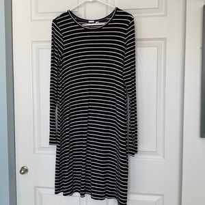 Black and whote striped midi dress from the Gap.